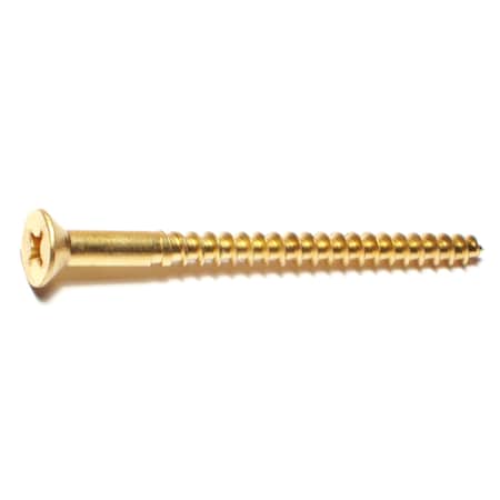 Midwest Fastener Wood Screw, #12, 3 in, Plain Brass Flat Head Phillips Drive, 100 PK 02891